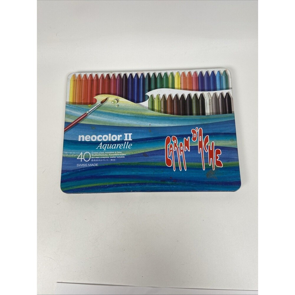 Vtg Caran d'Ache Neocolor II Water Soluble Wax Pastels Assorted 40 Piece Art